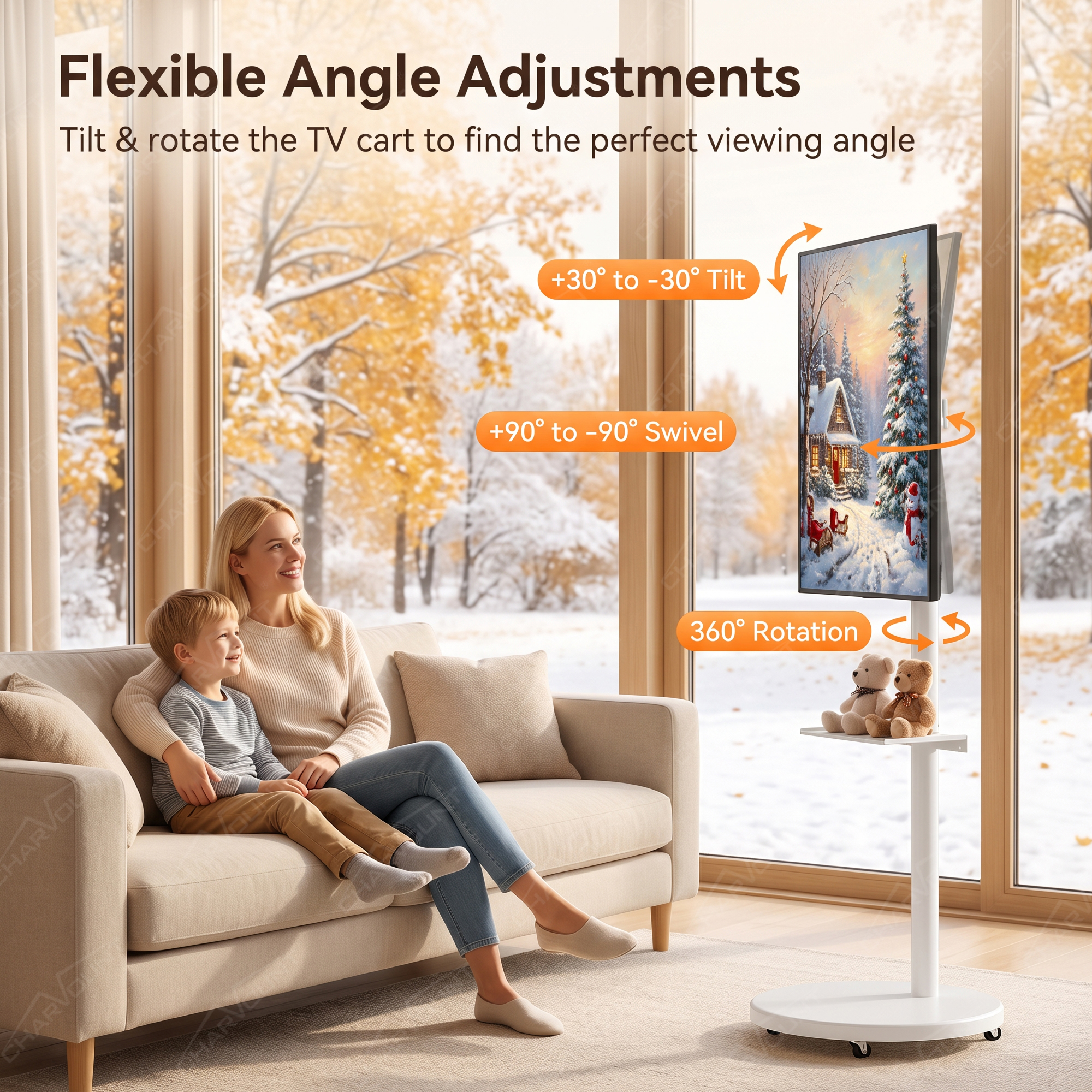 F232N Mobile TV Stand with Wheels for 13–47 Inch TVs – 360° Screen Rotation F232N Mobile TV Stand with Wheels for 13–47 Inch TVs – 360° Screen Rotation