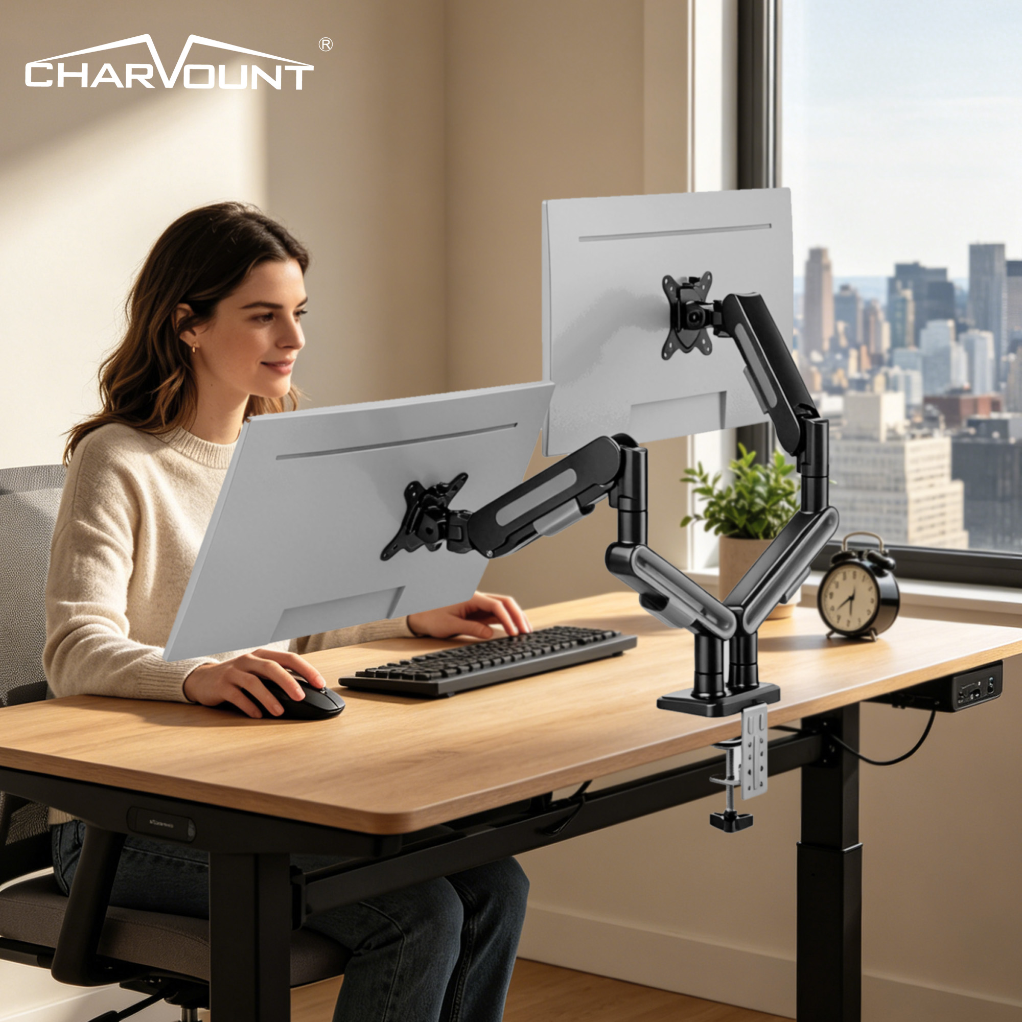 Gas Spring Dual Monitor Desk Mount for 13 to 40 Inch Screens Gas Spring Dual Monitor Desk Mount for 13 to 40 Inch Screens