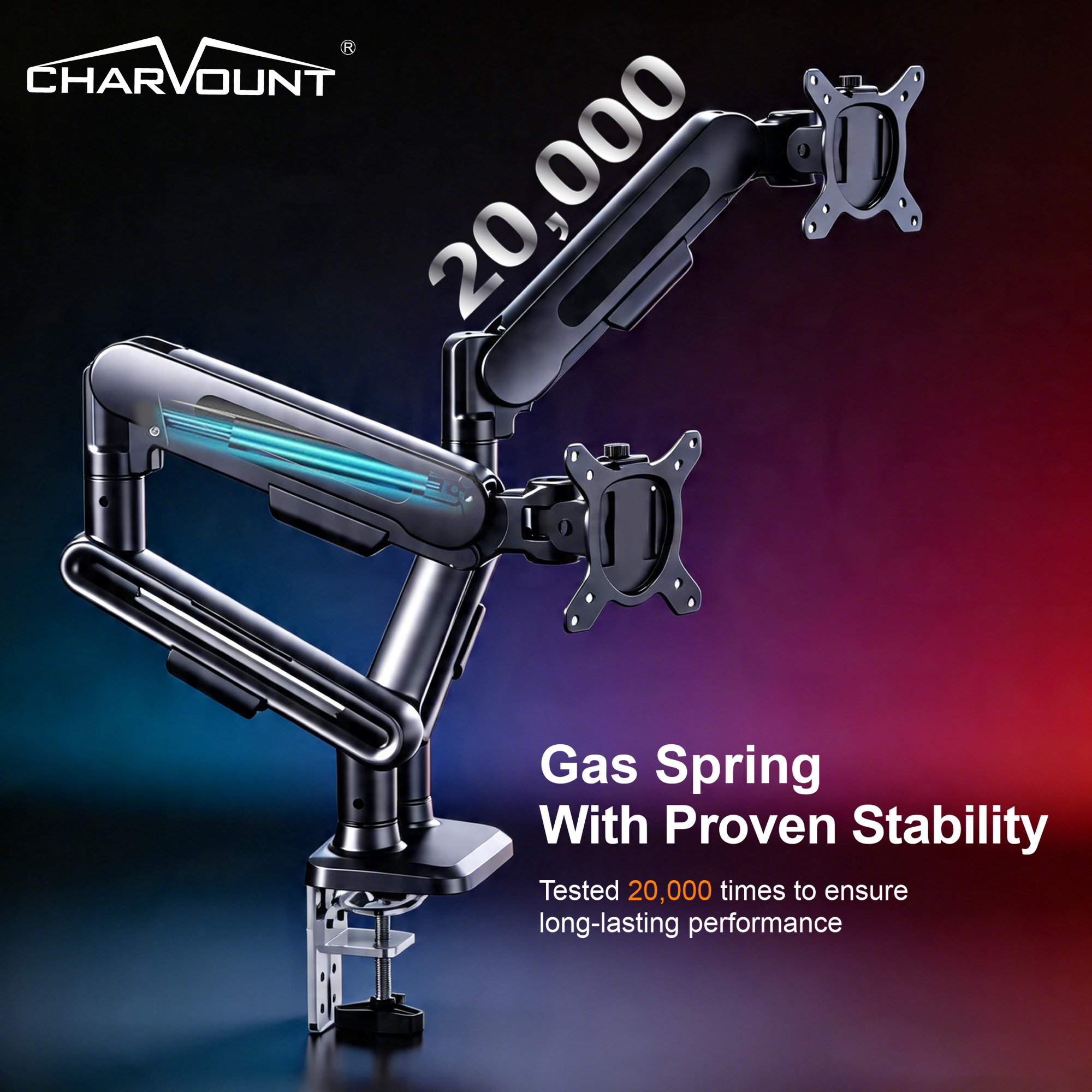 Gas Spring Dual Monitor Desk Mount for 13 to 40 Inch Screens Gas Spring Dual Monitor Desk Mount for 13 to 40 Inch Screens