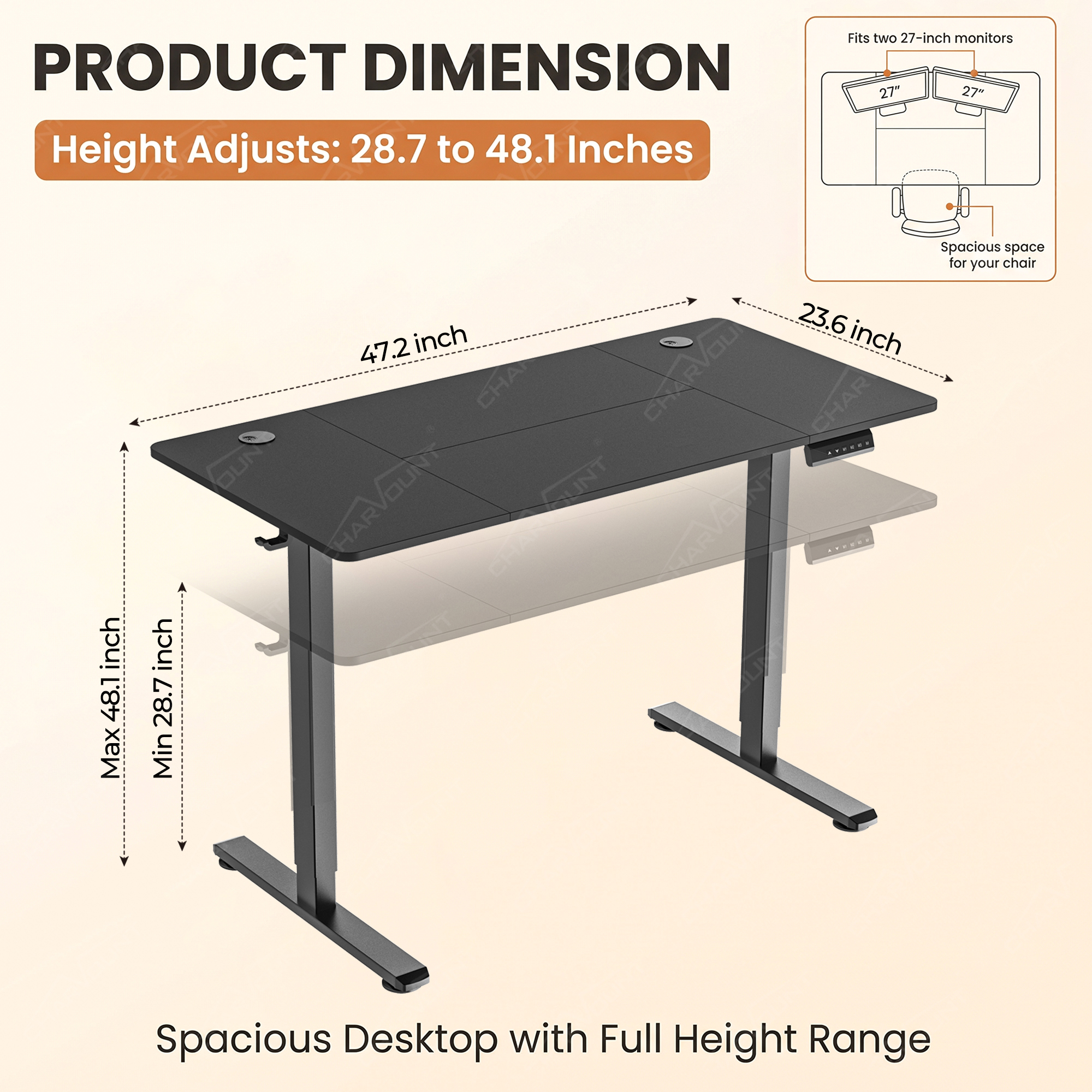 Electric Height Adjustable Standing Desk with Memory Controller – 176 lbs Capacity