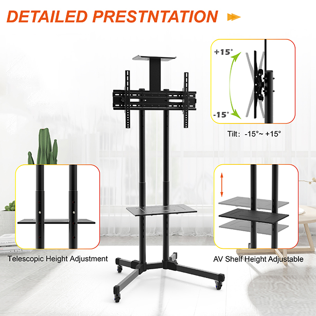 Adjustable Height TV Stand on Wheels