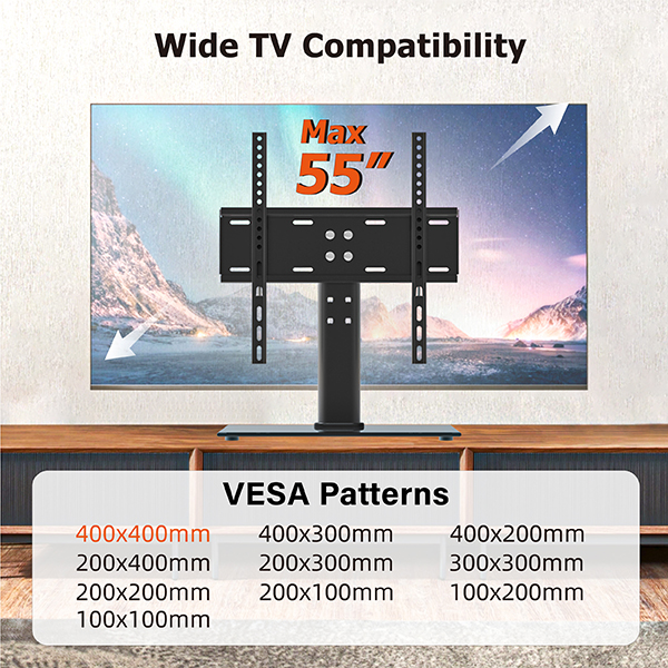 TABLETOP TV MOUNT FOR MAX 55″ SCREENS SWIVEL HEIGHT ADJUSTMENT