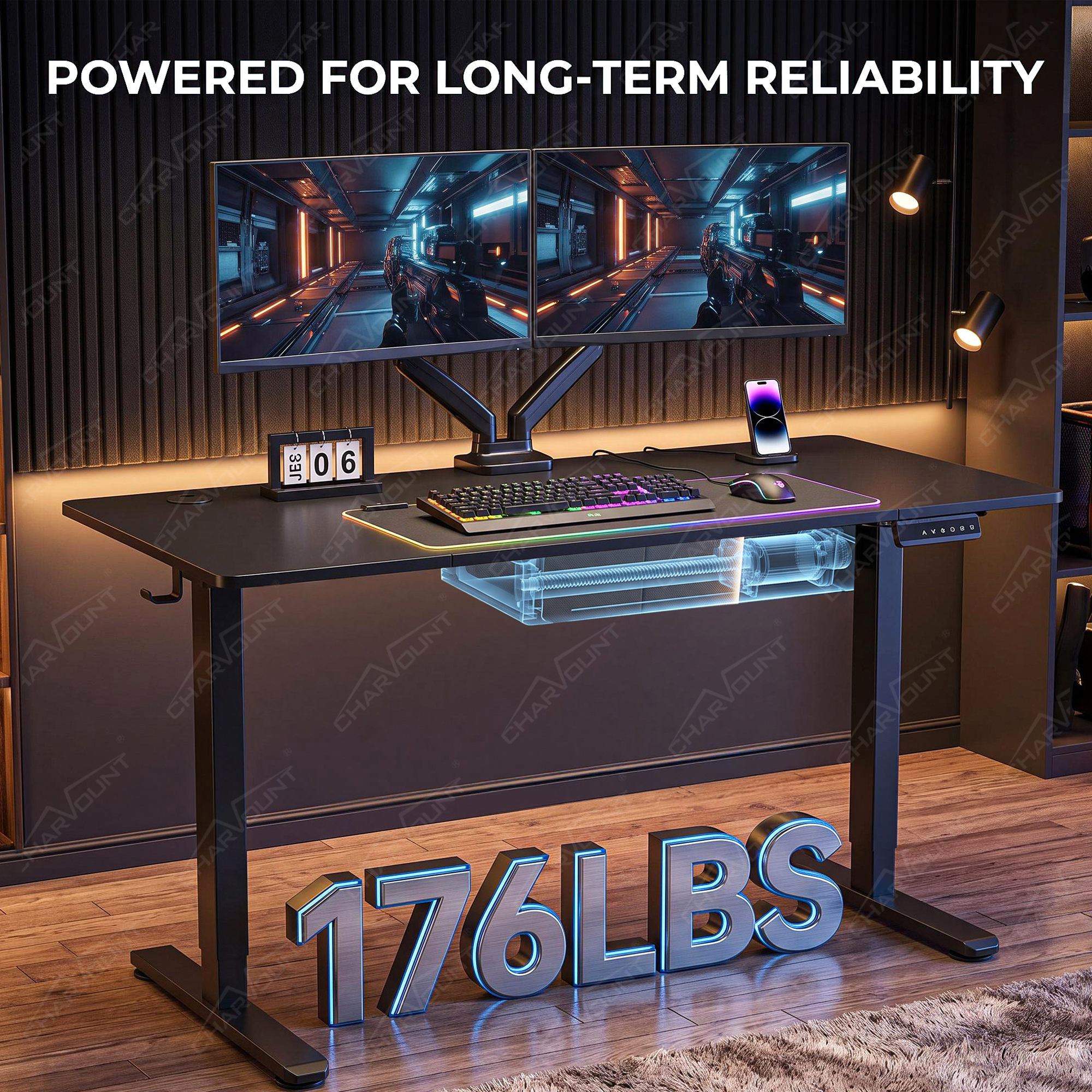 Electric Height Adjustable Standing Desk with Memory Controller – 176 lbs Capacity