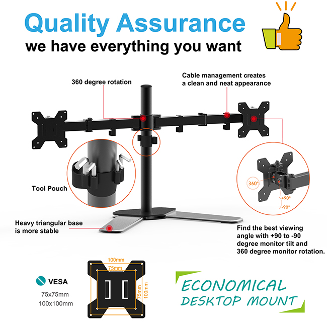 Full Motion Dual Monitor Adjustable Desk Mount