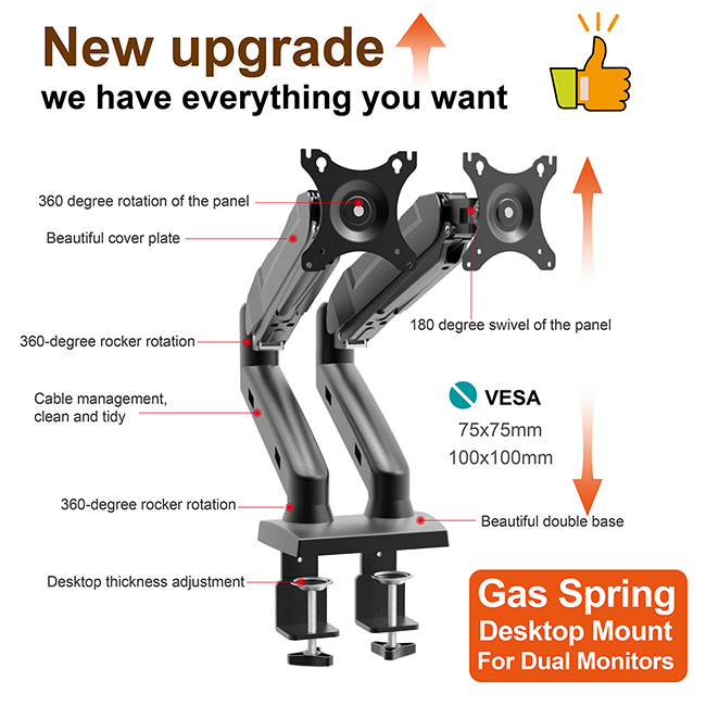 Space Saving Gas Spring Dual Monitor Mount